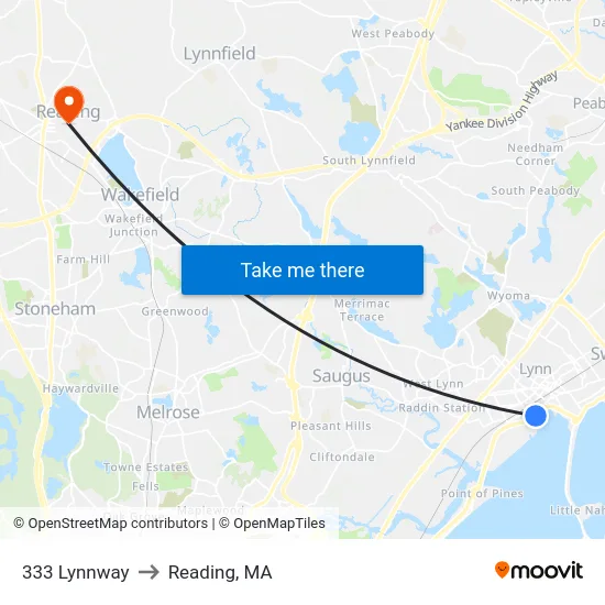 333 Lynnway to Reading, MA map