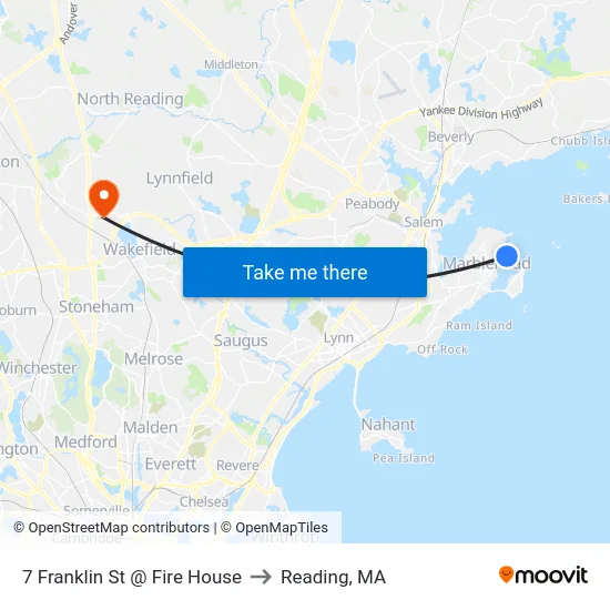 7 Franklin St @ Fire House to Reading, MA map