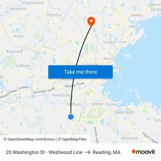 20 Washington St - Westwood Line to Reading, MA map