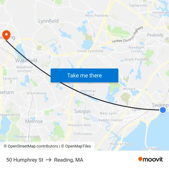 50 Humphrey St to Reading, MA map