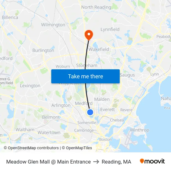 Meadow Glen Mall @ Main Entrance to Reading, MA map