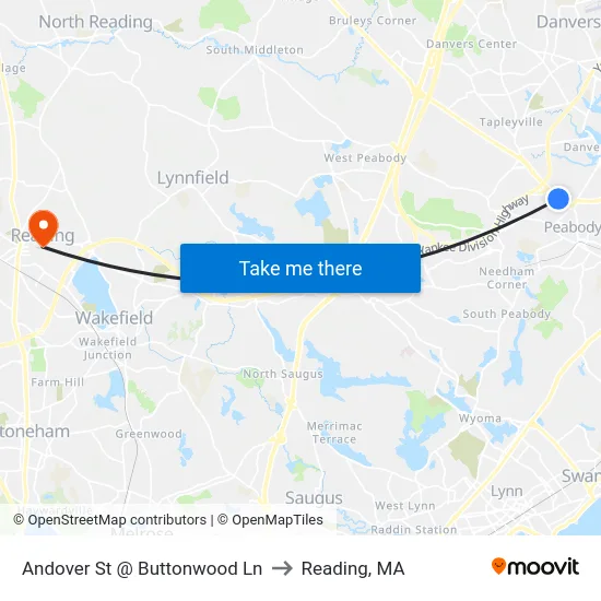 Andover St @ Buttonwood Ln to Reading, MA map