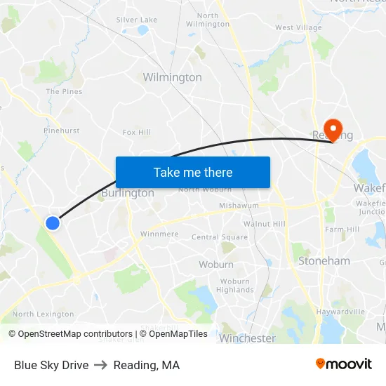 Blue Sky Drive to Reading, MA map