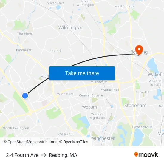 2-4 Fourth Ave to Reading, MA map