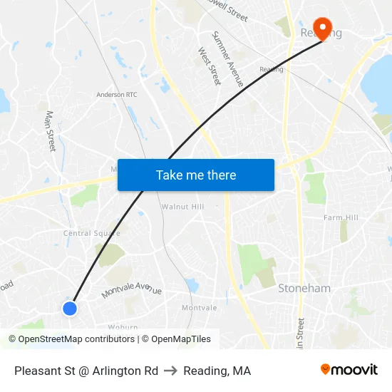 Pleasant St @ Arlington Rd to Reading, MA map