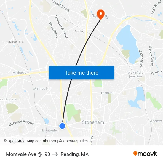 Montvale Ave @ I93 to Reading, MA map