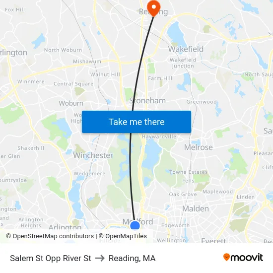 Salem St Opp River St to Reading, MA map