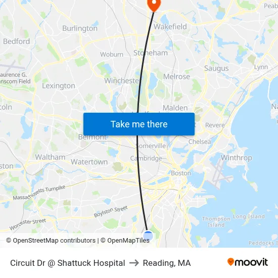 Circuit Dr @ Shattuck Hospital to Reading, MA map