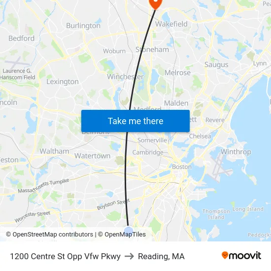 1200 Centre St Opp Vfw Pkwy to Reading, MA map