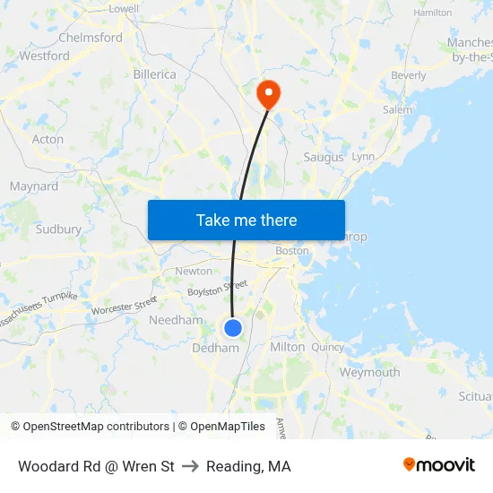 Woodard Rd @ Wren St to Reading, MA map