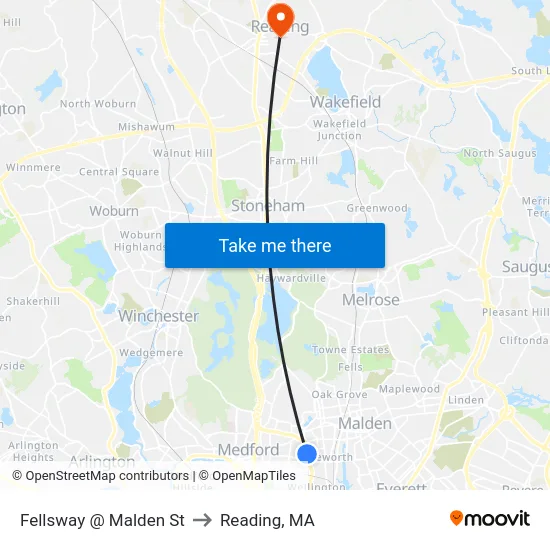 Fellsway @ Malden St to Reading, MA map