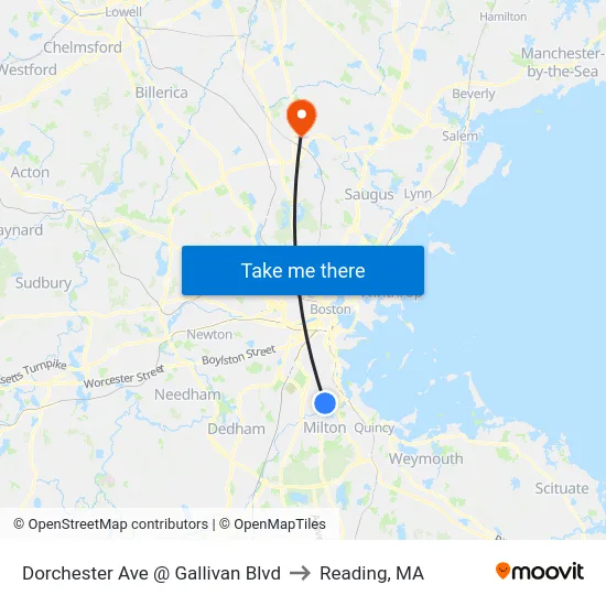 Dorchester Ave @ Gallivan Blvd to Reading, MA map