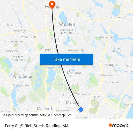 Ferry St @ Rich St to Reading, MA map