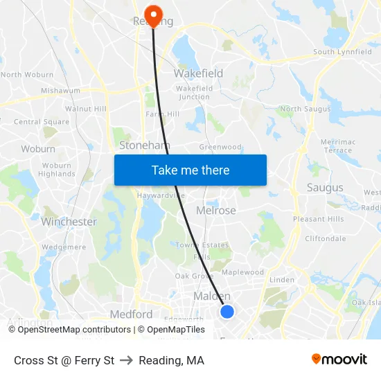 Cross St @ Ferry St to Reading, MA map