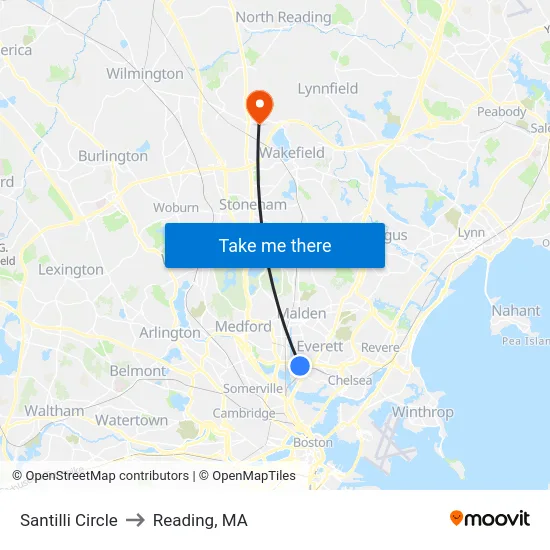 Santilli Circle to Reading, MA map