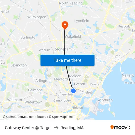 Gateway Center @ Target to Reading, MA map