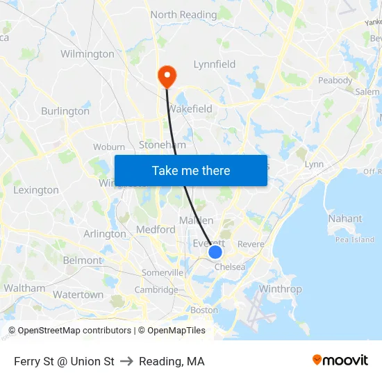 Ferry St @ Union St to Reading, MA map
