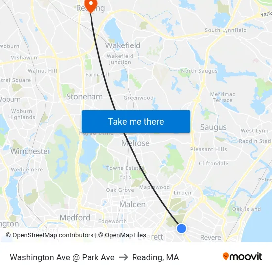 Washington Ave @ Park Ave to Reading, MA map