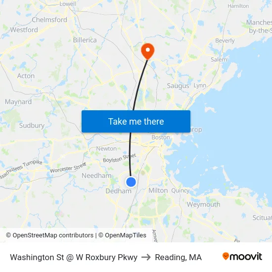 Washington St @ W Roxbury Pkwy to Reading, MA map