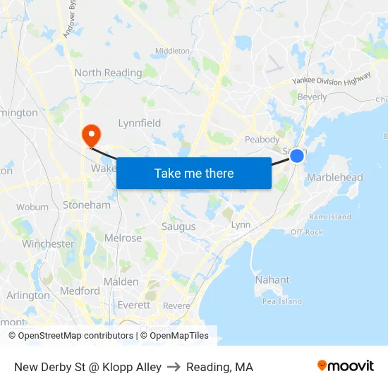 New Derby St @ Klopp Alley to Reading, MA map