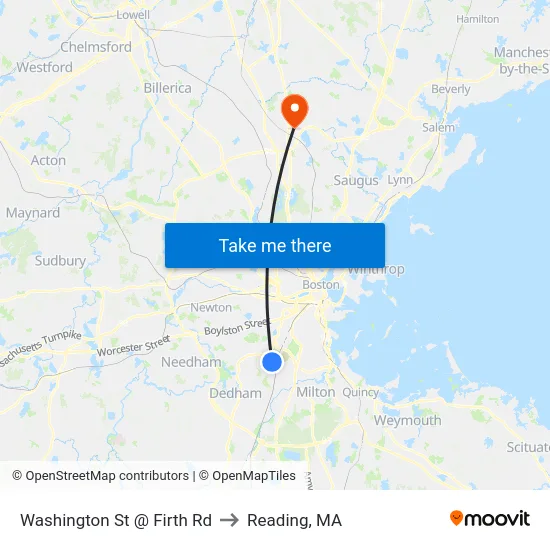 Washington St @ Firth Rd to Reading, MA map