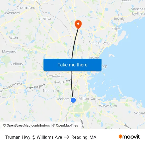 Truman Hwy @ Williams Ave to Reading, MA map