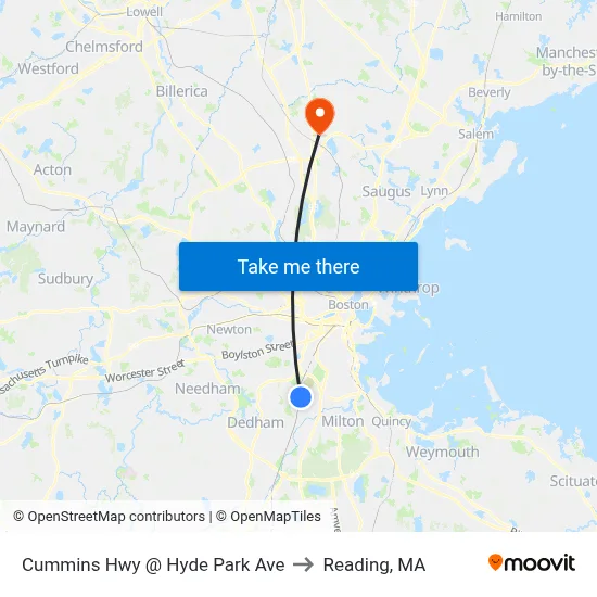 Cummins Hwy @ Hyde Park Ave to Reading, MA map