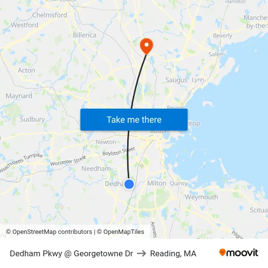 Dedham Pkwy @ Georgetowne Dr to Reading, MA map
