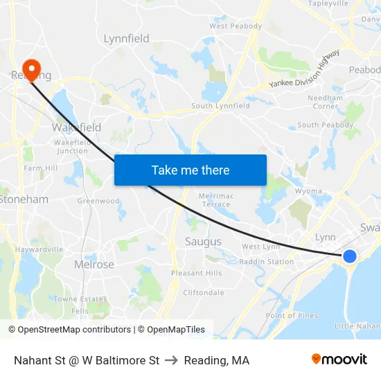 Nahant St @ W Baltimore St to Reading, MA map