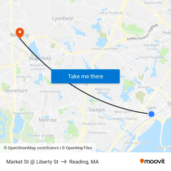 Market St @ Liberty St to Reading, MA map