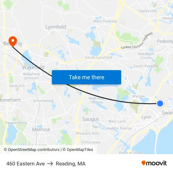 460 Eastern Ave to Reading, MA map