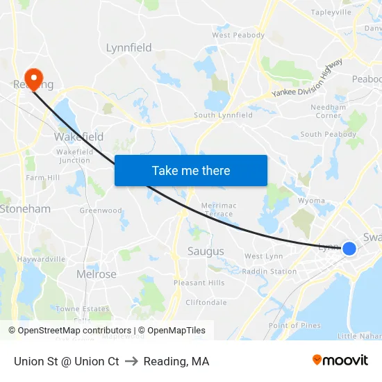 Union St @ Union Ct to Reading, MA map