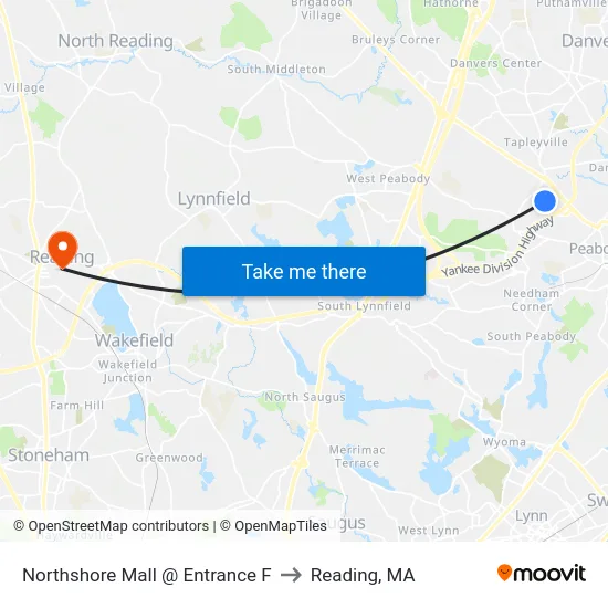 Northshore Mall @ Entrance F to Reading, MA map