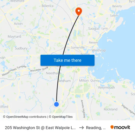205 Washington St @ East Walpole Loop to Reading, MA map
