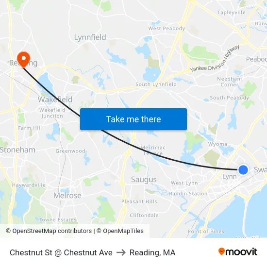 Chestnut St @ Chestnut Ave to Reading, MA map