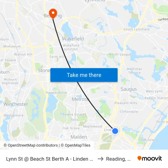 Lynn St @ Beach St Berth A - Linden Sq to Reading, MA map
