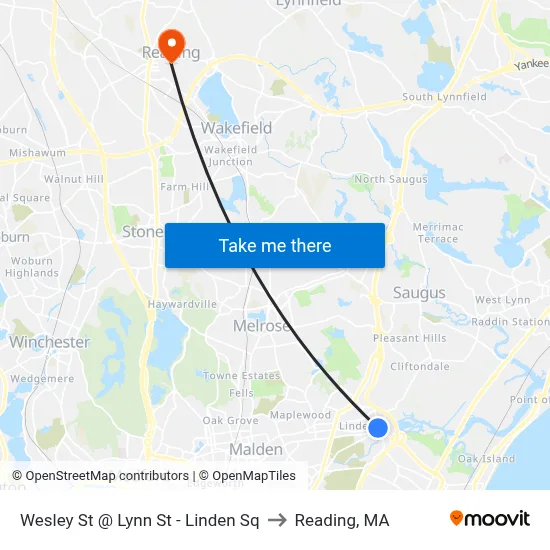 Wesley St @ Lynn St - Linden Sq to Reading, MA map