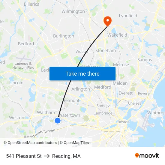 541 Pleasant St to Reading, MA map