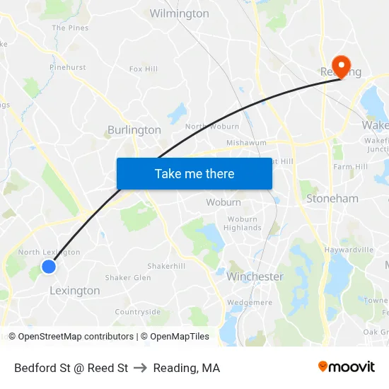 Bedford St @ Reed St to Reading, MA map
