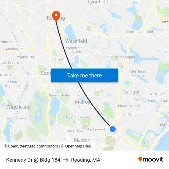 Kennedy Dr @ Bldg 184 to Reading, MA map