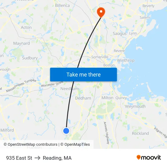935 East St to Reading, MA map