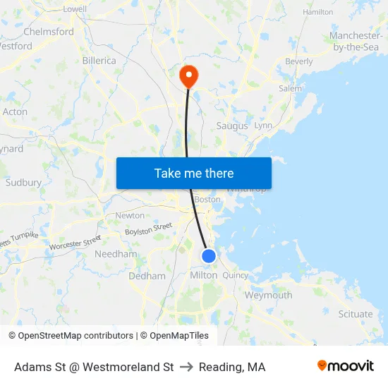 Adams St @ Westmoreland St to Reading, MA map