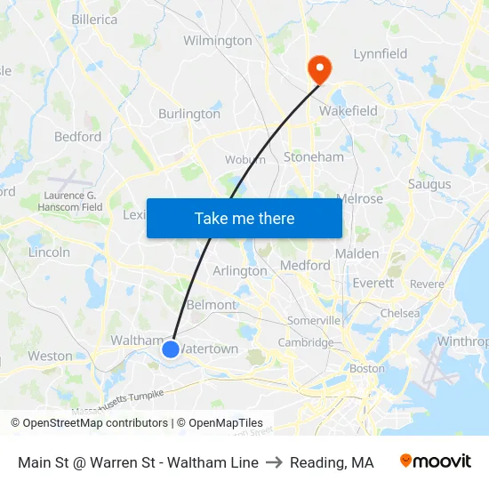 Main St @ Warren St - Waltham Line to Reading, MA map
