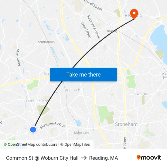 Common St @ Woburn City Hall to Reading, MA map