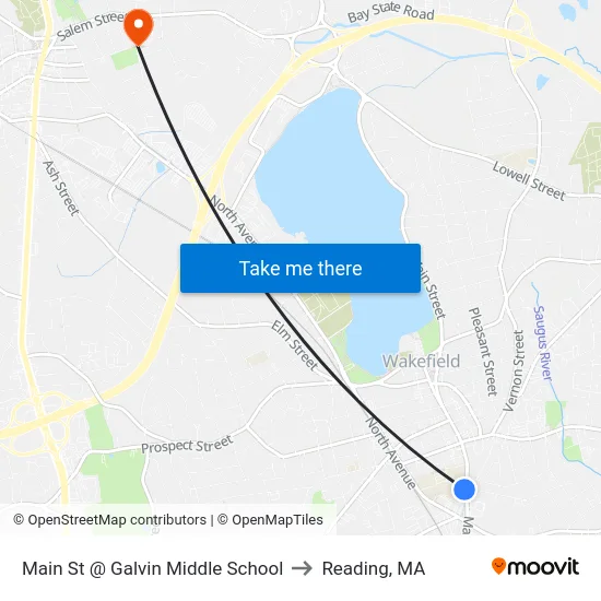 Main St @ Galvin Middle School to Reading, MA map