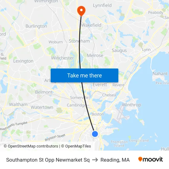 Southampton St Opp Newmarket Sq to Reading, MA map