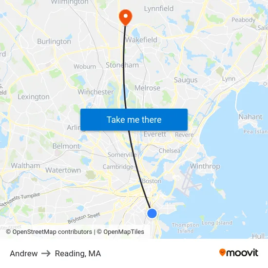Andrew to Reading, MA map
