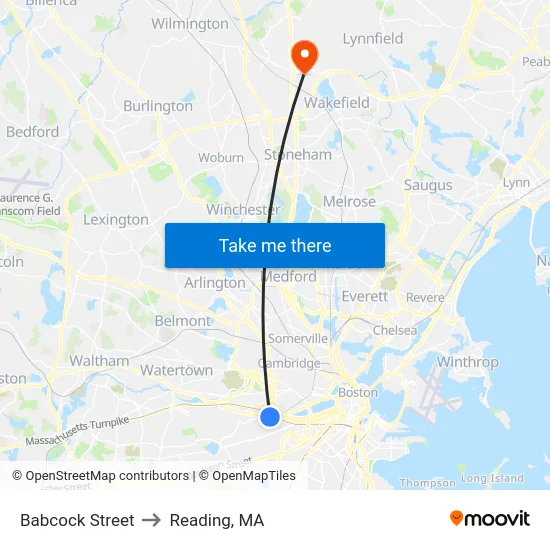 Babcock Street to Reading, MA map