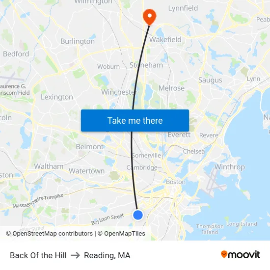Back Of the Hill to Reading, MA map