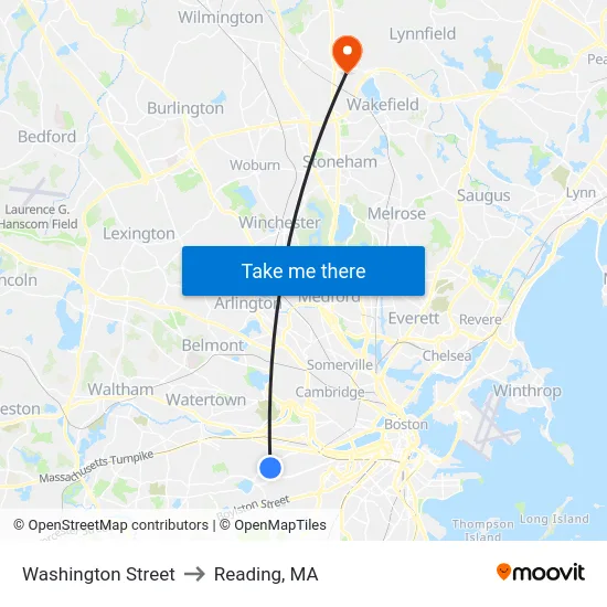 Washington Street to Reading, MA map